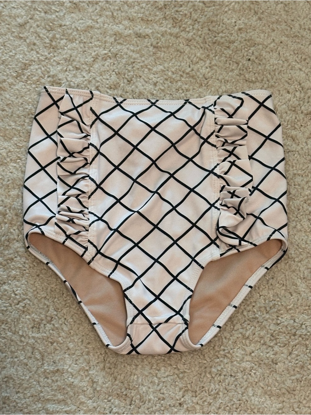 Kortni Jeane Cream and Black Grid High-Waist Kids Swim Bottoms